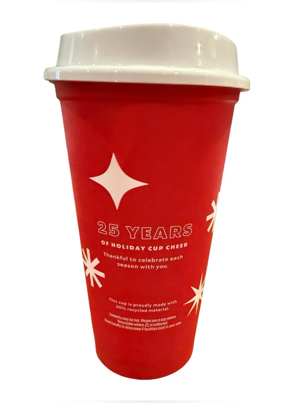 Starbucks Christmas 25th Anniversary Holiday Plastic Reusable 16 oz Travel Mug